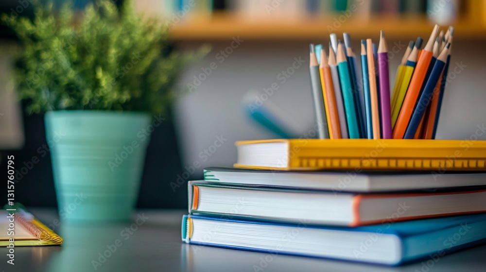 A Neatly Stacked Collection of Colorful Homeschool Curriculum Books on a Desk A Neatly Stacked Collection of Colorful Homeschool Curriculum Books on a Desk