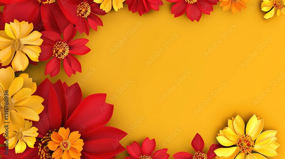 Naklejka premium Flower Background of Spanish National Day: The National Spectacle and Cultural Blossoming Amidst the Crowded Flowers