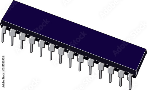 realistic radio component microcircuit DIP 28 side view color drawing