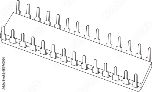 realistic radio component microcircuit DIP 28 side view upside down contour