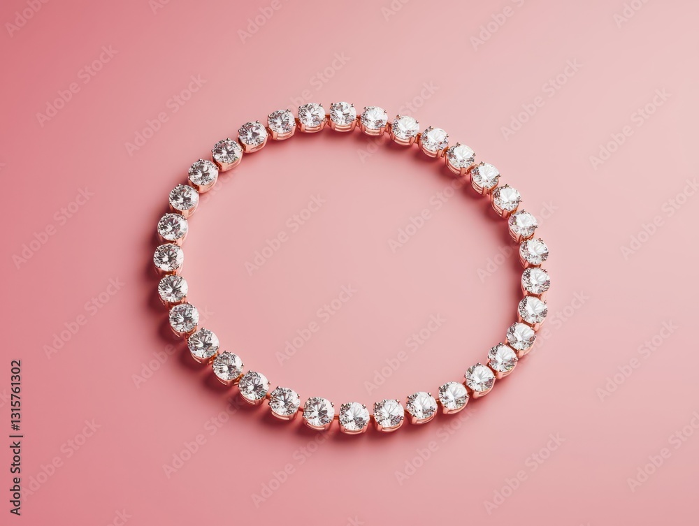 Obraz premium Sparkling diamond tennis necklace coiled in a neat circle, isolated on a warm champagne gradient background