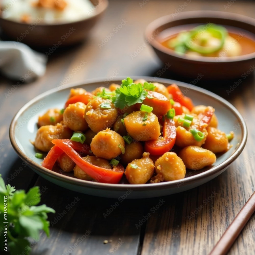 Chicken Manchurian with onions and bell peppers, Asian Chicken Dish, Vegetable Stew Chicken Manchurian with onions and bell peppers, Asian Chicken Dish, Vegetable Stew