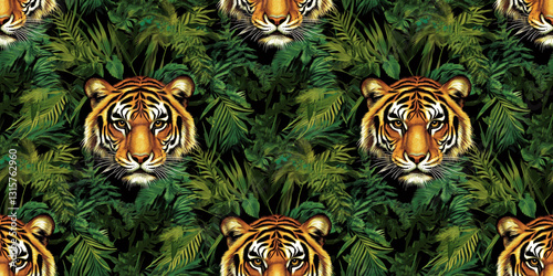 Seamless striking tigers against a backer