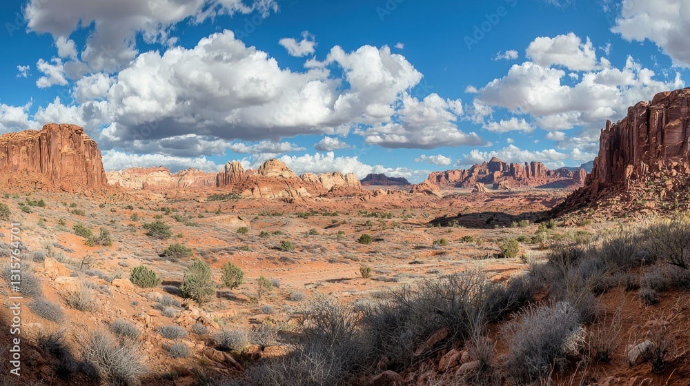 Obraz premium Magnificent Panorama of Canyonlands National Park's Red Rock Formations Under a Dramatic Sky