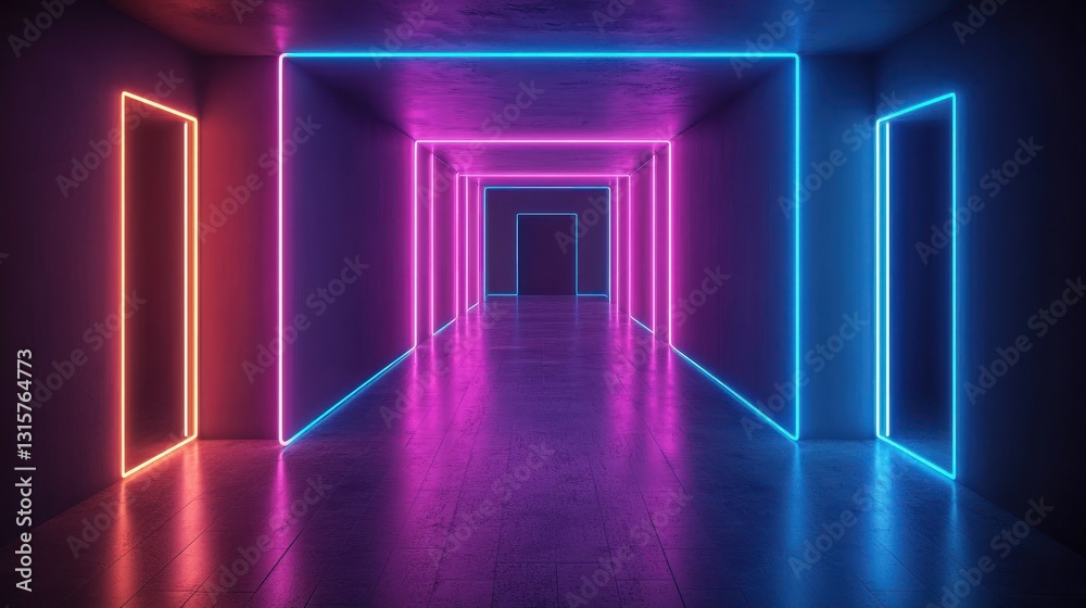 Neon Lights Corridor: A Futuristic Digital Art Neon Lights Corridor: A Futuristic Digital Art