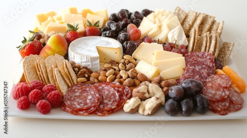 Enjoying a colorful assortment of gourmet cheese and charcuterie with fruits and nuts at a gathering photo