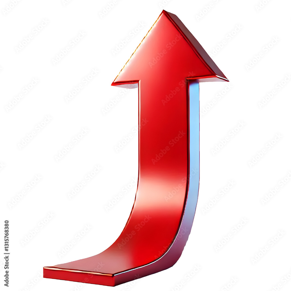 RED upward arrow isolated on a white background. Clean and glossy design. Concept of direction and rise. 3D Rendering RED upward arrow isolated on a white background. Clean and glossy design. Concept of direction and rise. 3D Rendering
