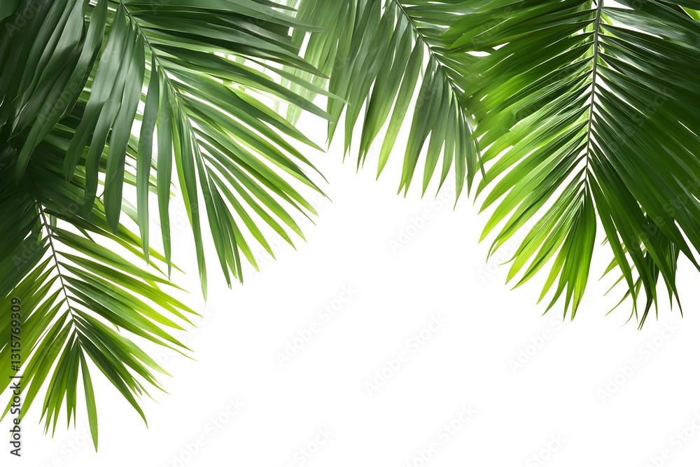 Naklejka premium Multiple palm leaves isolated on a white background showcasing their unique shapes and textures in a natural arrangement