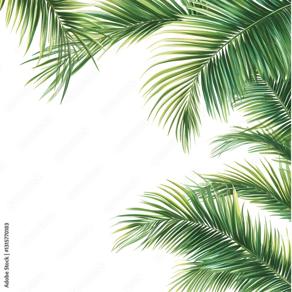 Fototapeta premium Elegant palm leaves displayed against a pure white background showcasing their unique shape and rich green color