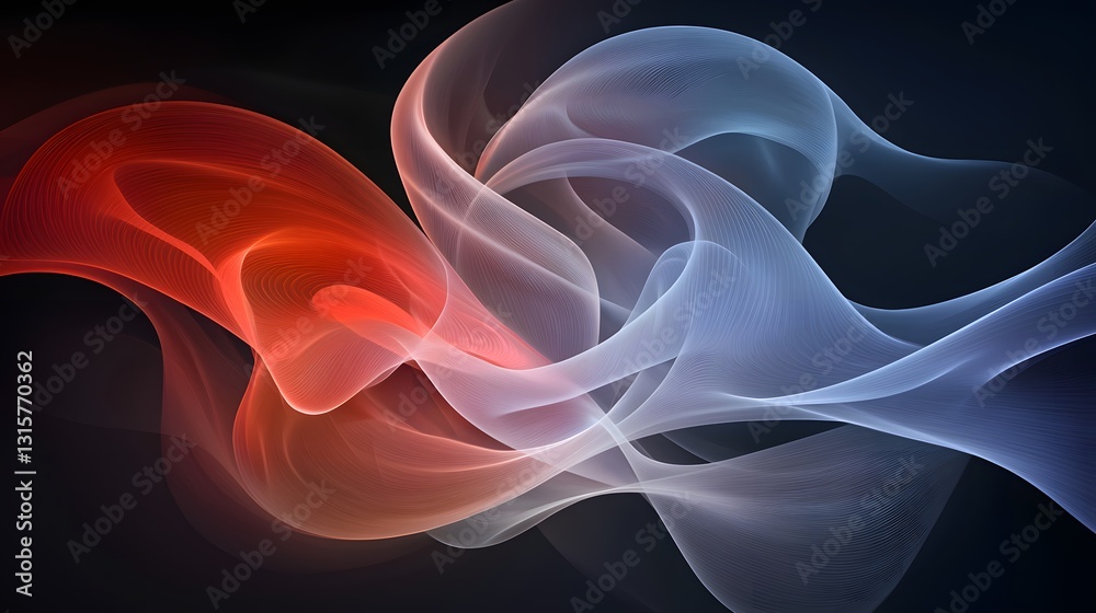 Fototapeta premium Abstract Wave Patterns in Red, White, and Blue Hues on a Dark Background