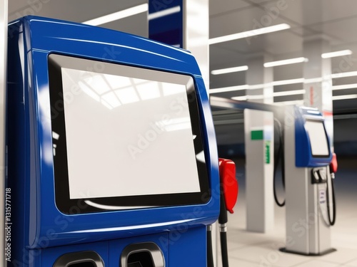 Fueling the Future: A modern gas station pump stands ready, its large screen inviting interaction, highlighting the evolving landscape of the automotive industry and reflecting the innovation.
