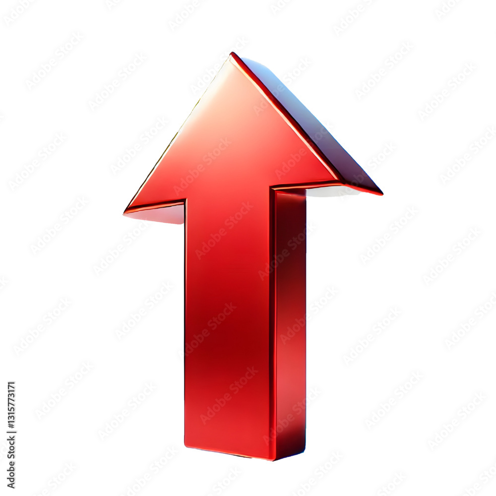 RED upward arrow isolated on a white background. Clean and glossy design. Concept of direction and rise. 3D Rendering RED upward arrow isolated on a white background. Clean and glossy design. Concept of direction and rise. 3D Rendering