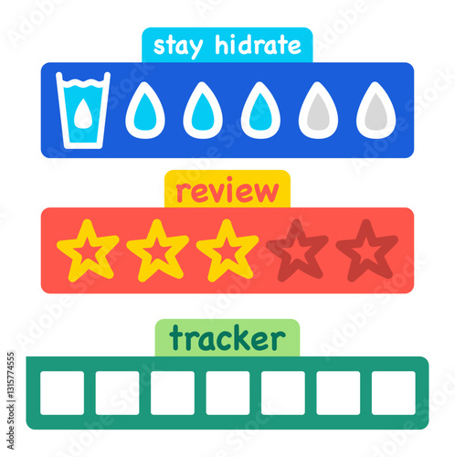 Hydration, Review, and Tracker Templates Illustration for Planners - Wellness Templates for Apps