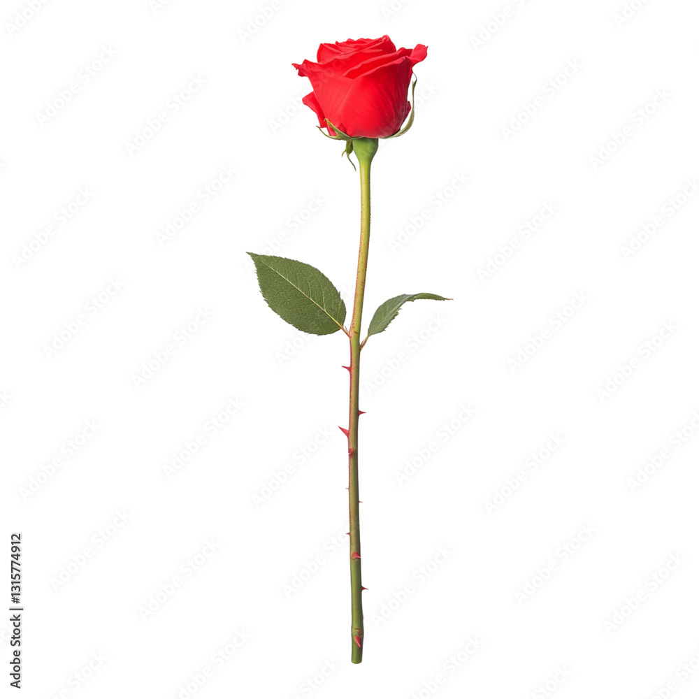 Elegant Red Rose on a Stem with Green Leaves Isolated on transparent background Elegant Red Rose on a Stem with Green Leaves Isolated on transparent background