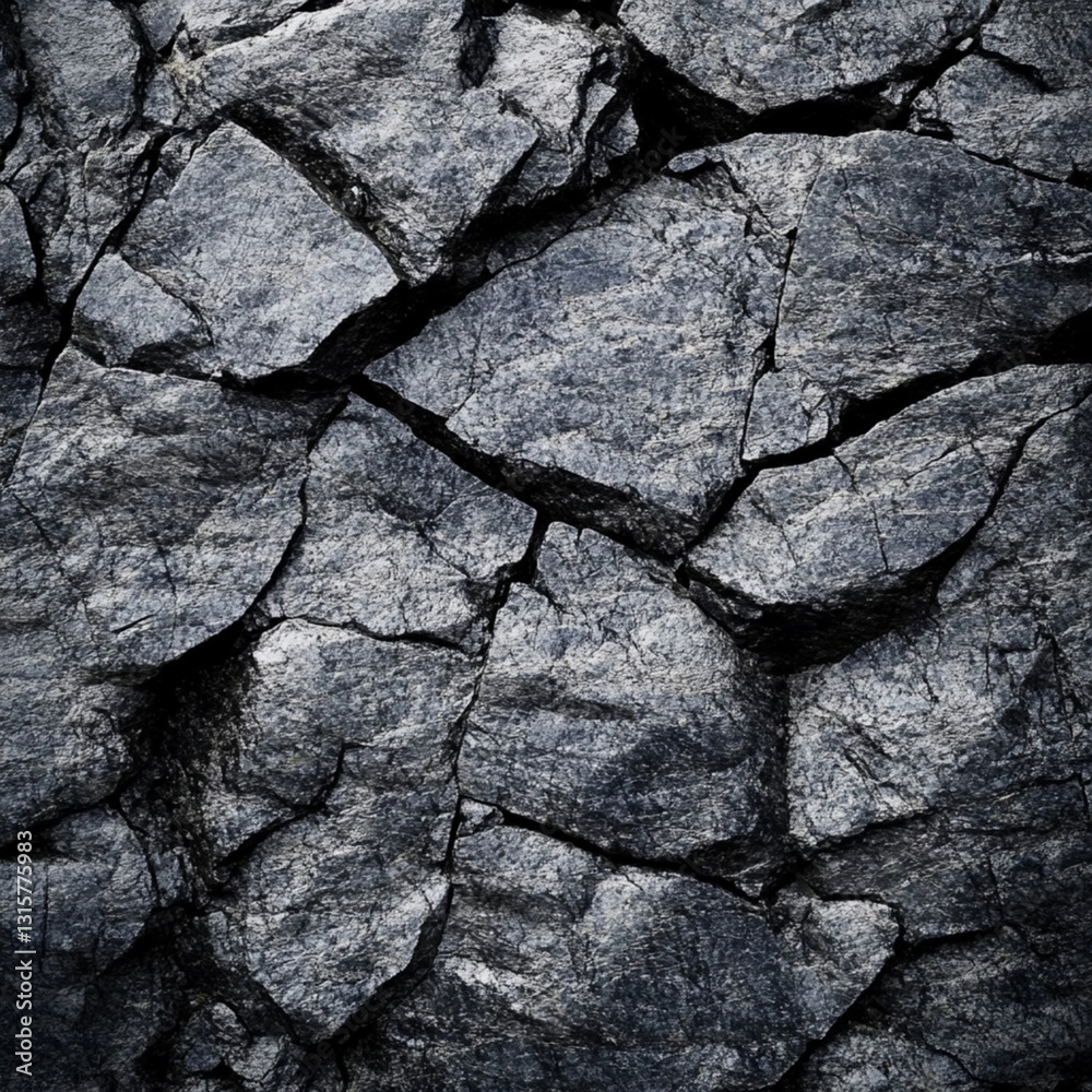 Fototapeta premium Black, white, and dark gray stone texture with natural mountain surface, Generative AI