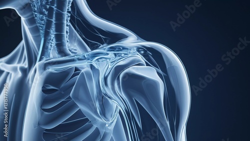 3D Illustration of Human Shoulder and Ribcage X-ray View