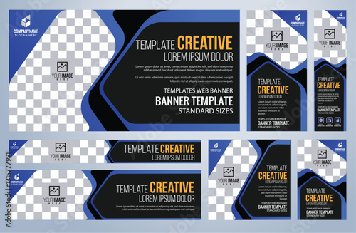 Set of Blue social media, Web banners templates, Coverpage Standard sizes with space. Vector illustration