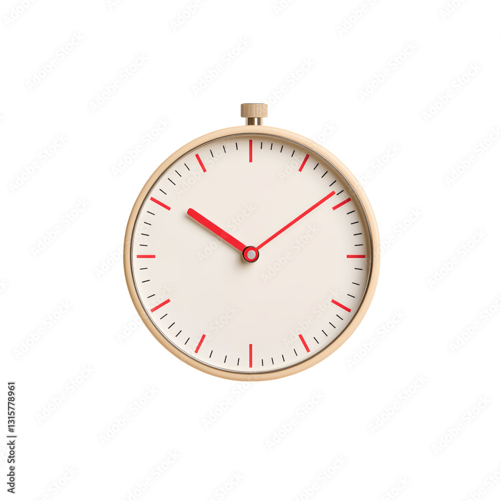 Classic Round Clock with Red Markers on White Face Isolated on transparent background Classic Round Clock with Red Markers on White Face Isolated on transparent background