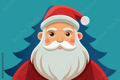 A friendly Santa Claus character with a jolly face surrounded by Christmas tree elements for customizable designs, Santa claus Customizable Semi Flat Illustration