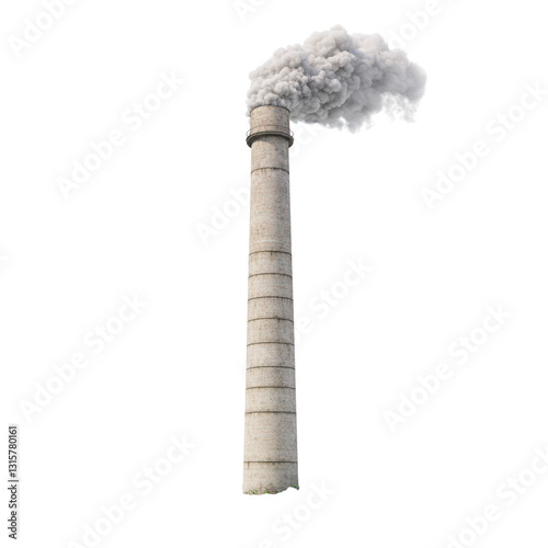 Industrial Chimney Emitting Smoke Against Blue Sky Isolated on transparent background