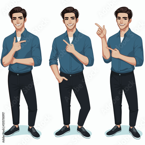 Animated Man Poses: Pointing, Confident, and Stylish
