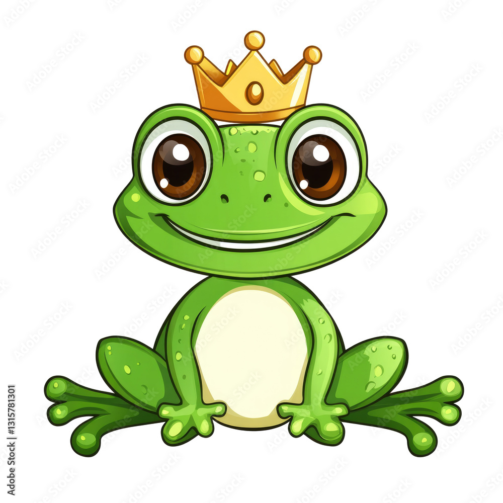 This is an illustration of a cartoon frog wearing a golden crown, looking happy and smiling. This is an illustration of a cartoon frog wearing a golden crown, looking happy and smiling.