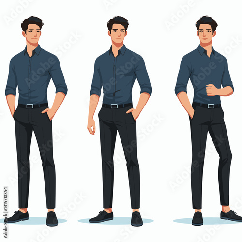 Male Character Poses: Confident Business Professional Illustration