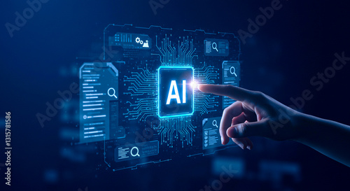  The human Pressing a Virtual AI Button to Enter a Digital World