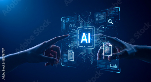  The human Pressing a Virtual AI Button to Enter a Digital World