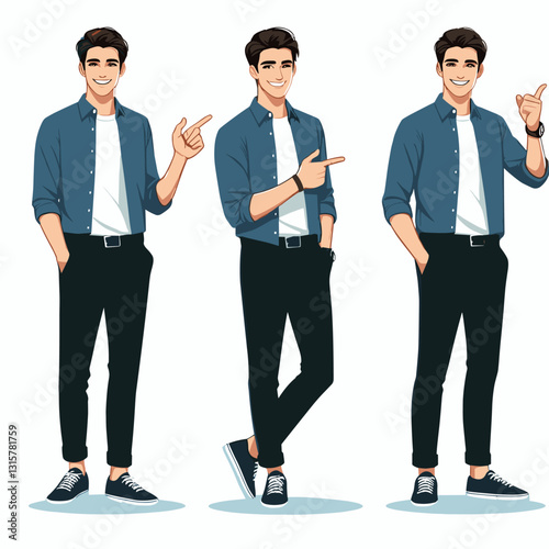 Vector Illustration: Man Pointing in Various Poses
