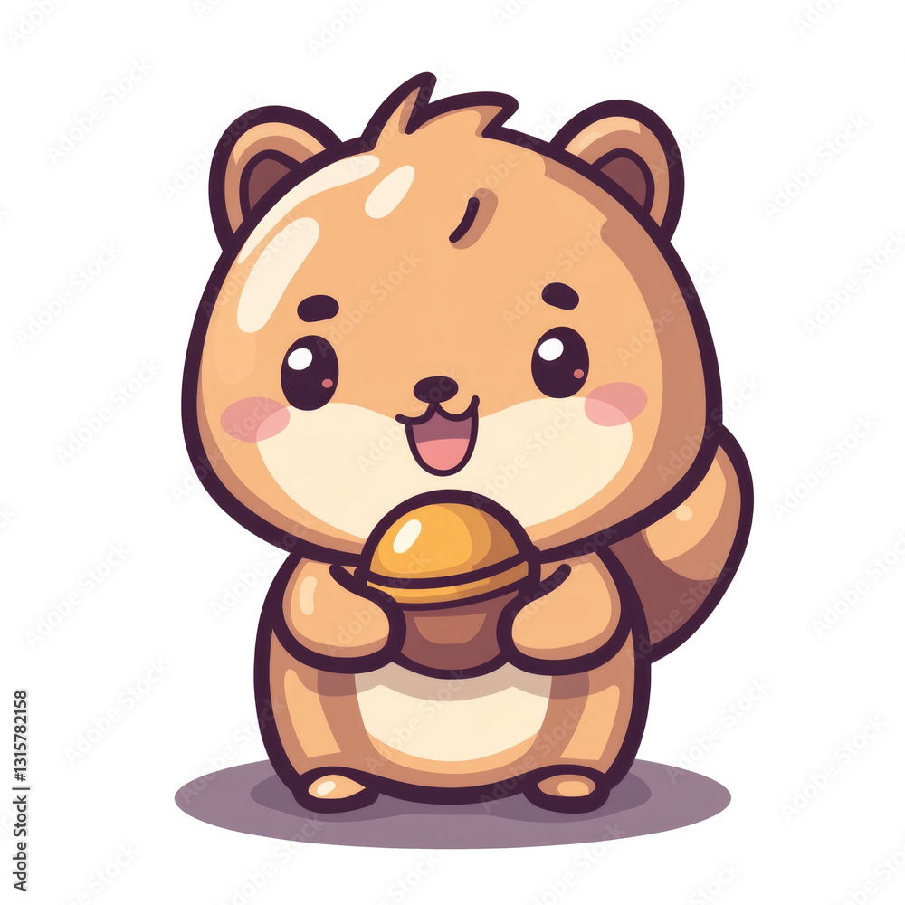 This image depicts a cute cartoon squirrel with a delighted expression, holding an acorn. This image depicts a cute cartoon squirrel with a delighted expression, holding an acorn.