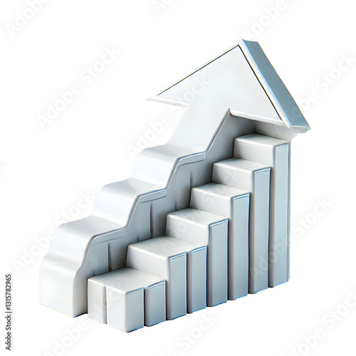 white upward arrow isolated on a white background. Clean and glossy design. Concept of direction and rise. 3D Rendering