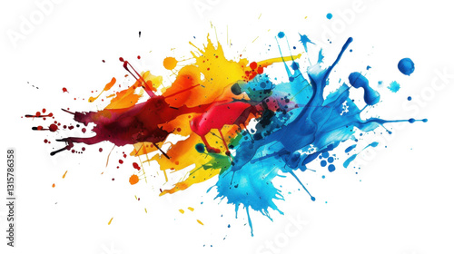 Colorful paint splattering on transparent background