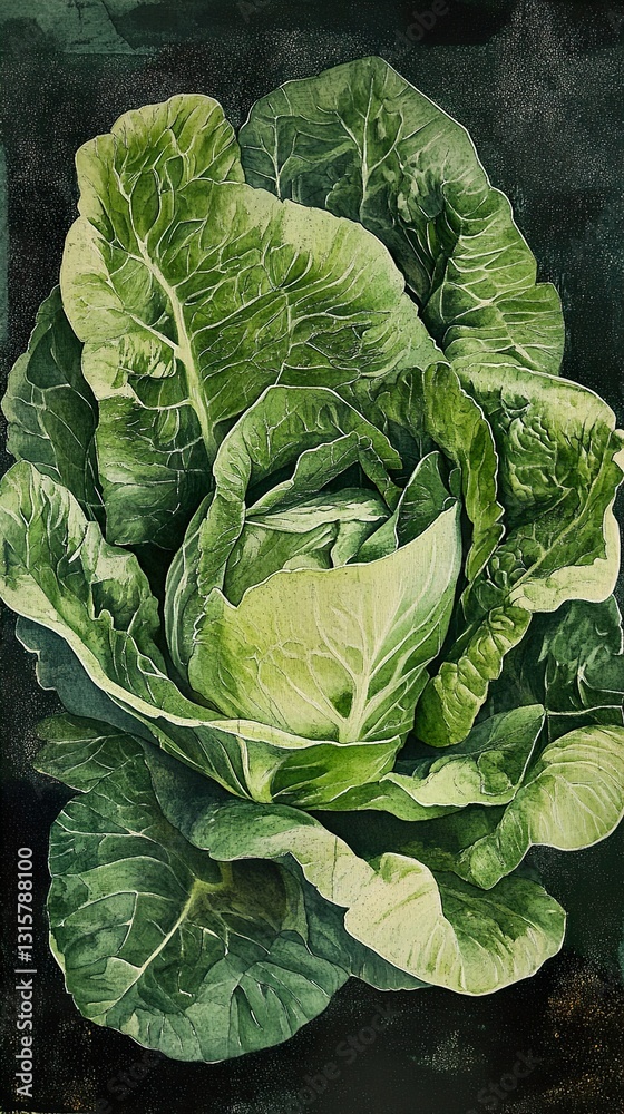 Obraz premium Vibrant Green Cabbage: A Close-Up Watercolor Painting