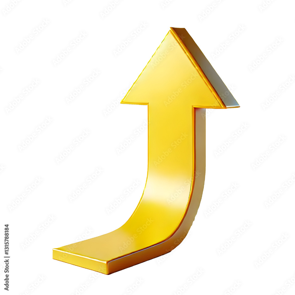 yellow upward arrow isolated on a white background. Clean and glossy design. Concept of direction and rise. 3D Rendering yellow upward arrow isolated on a white background. Clean and glossy design. Concept of direction and rise. 3D Rendering