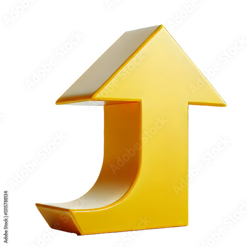 yellow upward arrow isolated on a white background. Clean and glossy design. Concept of direction and rise. 3D Rendering