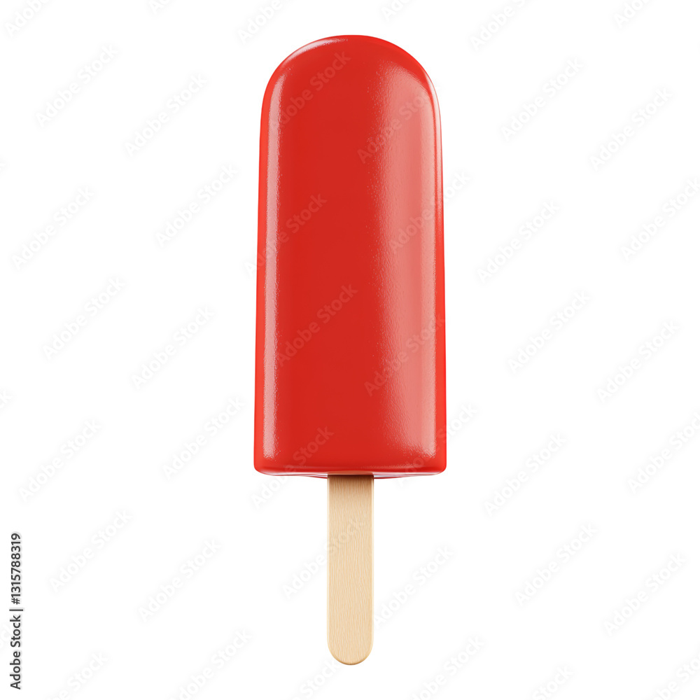 Red Ice Cream Bar on Wooden Stick Against White Isolated on transparent background Red Ice Cream Bar on Wooden Stick Against White Isolated on transparent background