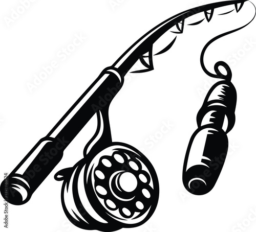 Fishing Rod silhouette vector illustration, Premium quality Fishing Rod line art isolated vector icon design