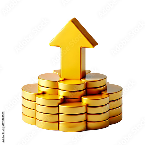 yellow upward arrow isolated on a white background. Clean and glossy design. Concept of direction and rise. 3D Rendering