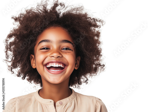 A Heartwarming Portrait of a Confident Black Girl in a Blouse, Radiating Happiness and Showcasing Her Unique Personality and Vibrant Spirit Through Her Joyful Smile.