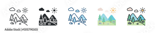 Mountain Icon Set Multiple Style Collection