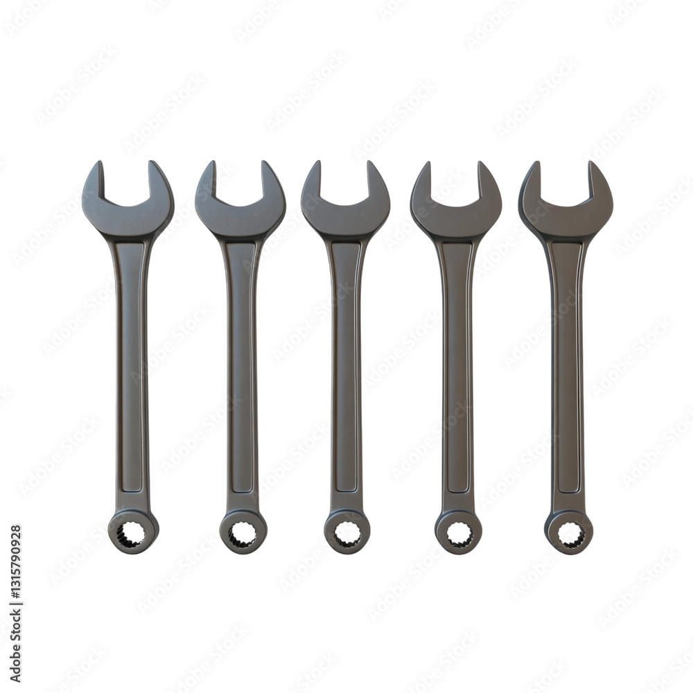 Various Sizes of Open-End Wrenches on White Isolated on transparent background Various Sizes of Open-End Wrenches on White Isolated on transparent background