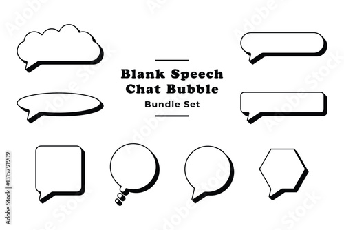 Black and White Blank Speech Chat Bubbles Bundle Set