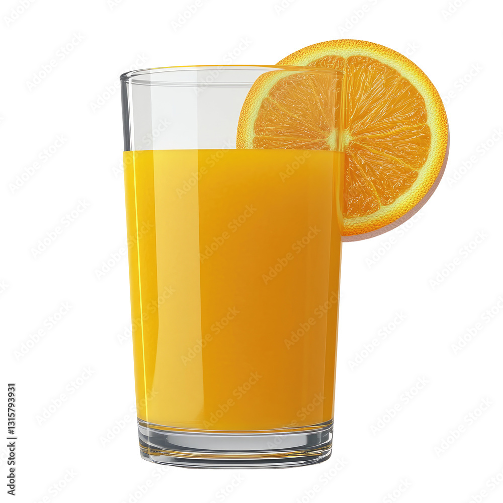 A refreshing glass of orange juice with a slice of orange on the rim, set against a clean background, ideal for health and beverage-related content A refreshing glass of orange juice with a slice of orange on the rim, set against a clean background, ideal for health and beverage-related content