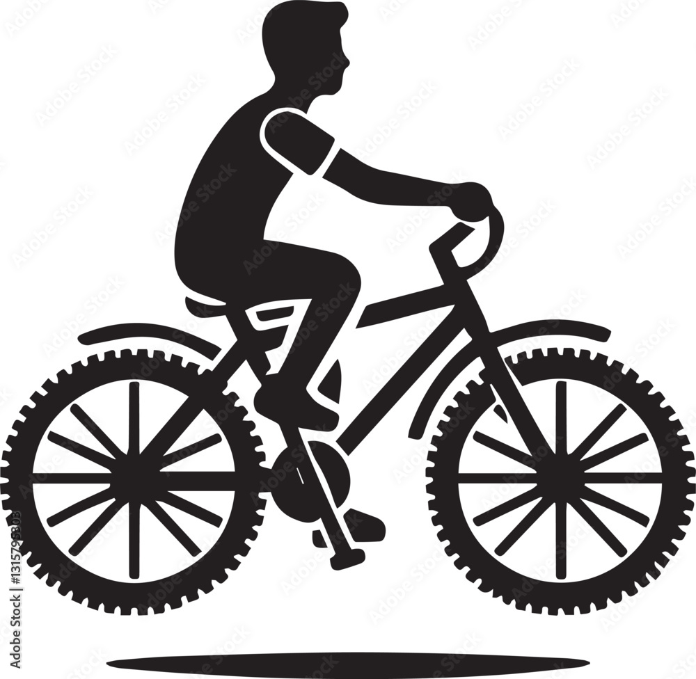 Obraz premium silhouette of a cyclist on a bicycle, cyclist on a bicycle vector illustration, cyclist on a bicycle logo vector, cyclist on a bicycle silhouette vector black and white