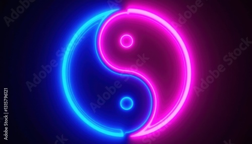 Wallpaper Mural A vibrant neon background featuring a glowing yin yang symbol in electrifying shades of pink and blue, symbolizing the harmony between opposing forces. Torontodigital.ca
