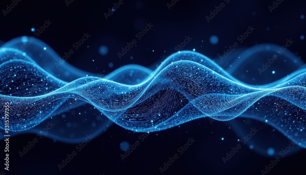 Fototapeta premium This abstract background features a dynamic wave of interlacing points and lines creating a futuristic and technological aesthetic