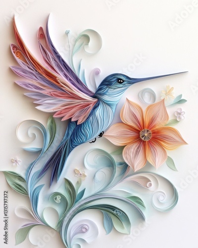 Wallpaper Mural Colorful Hummingbird Paper Quilling Art with Floral Design Torontodigital.ca