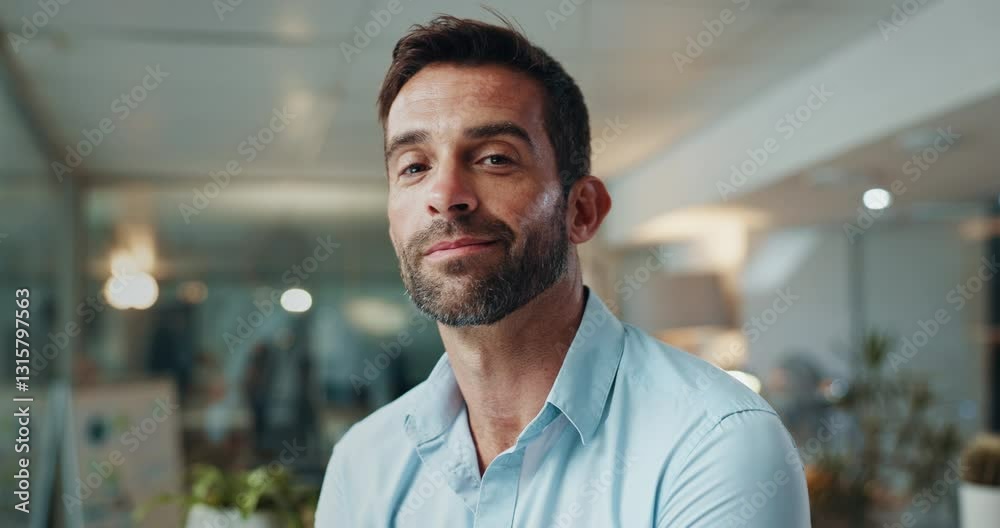 Face, confident and man with smile, business and positive mindset for corporate, ambitious or employee. Office, account manager and happy for opportunity of career growth, proud and person in company Face, confident and man with smile, business and positive mindset for corporate, ambitious or employee. Office, account manager and happy for opportunity of career growth, proud and person in company