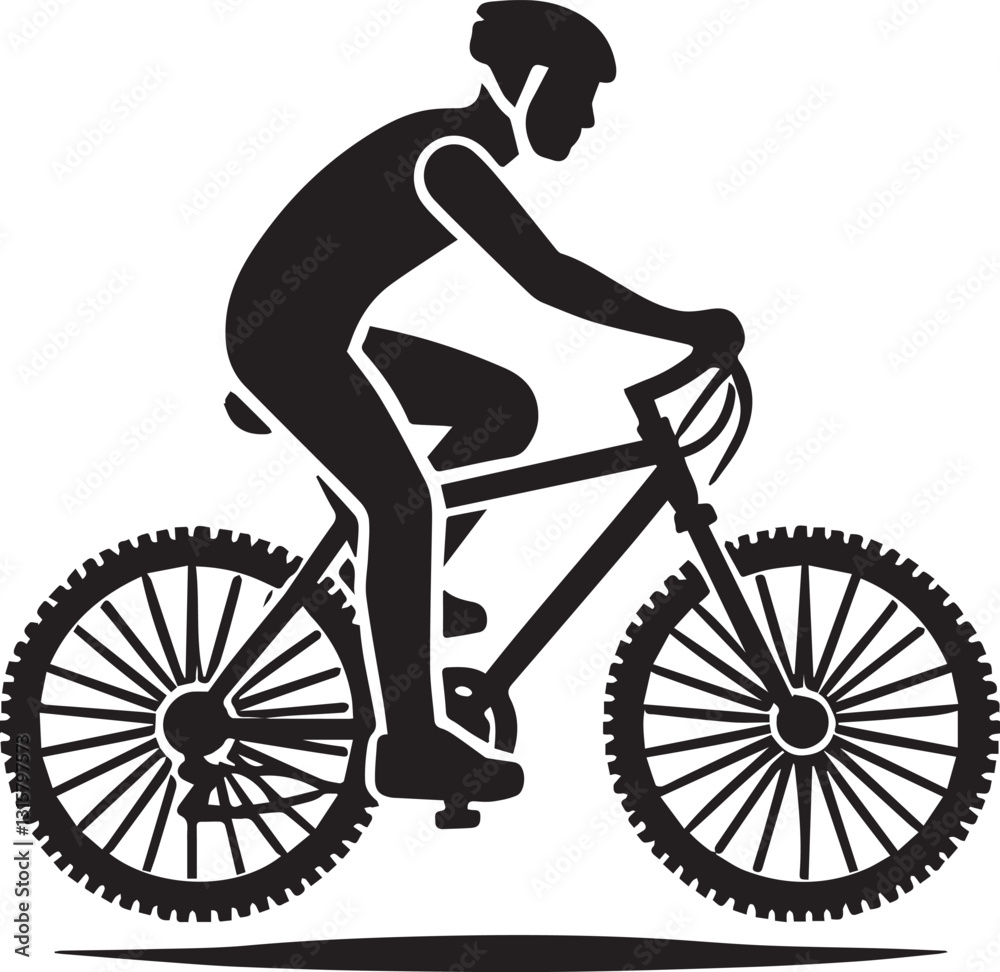 Obraz premium silhouette of a cyclist on a bicycle, cyclist on a bicycle vector illustration, cyclist on a bicycle logo vector, cyclist on a bicycle silhouette vector black and white